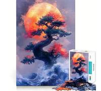 Rompecabezas de 1000 Piezas Árbol bonsái,Luna y Olas del océano Bordes Finos Juguete Creativo,Ideal para el Tiempo Libre o como Regalo de cumpleaños 50x75cm