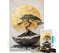 Rompecabezas de 1000 Piezas Árbol bonsái y Luna Dorada Juego de Bordes, Juguete para Entrenar la Mente,diversión para Jugar despacio,Regalo de cumpleaños 38x26cm