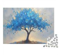 Rompecabezas de 1000 Piezas Árbol de Flores Azules Árbol Azul con Hojas Doradas para Juegos educativos para Adultos Decoración del hogar Desafío Alta dificultad Cumpleaños 70x50cm