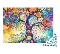 Rompecabezas de 1000 Piezas Árbol de Flores Coloridas Árbol de la Vida psicodélico y Colorido para Adultos Juego Educativo Decoración del hogar Desafío Alta dificultad Cumpleaños 52x38cm