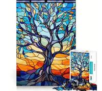 Rompecabezas de 1000 Piezas Árbol de la Vida Vidriera Encaja a la perfección Arte Estimulante para el Cerebro Juego Tiempo de Descanso Juego Arte de Pared navideño (38x52cm)