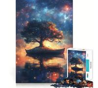 Rompecabezas de 1000 Piezas Árbol en Barco bajo Cielo Estrellado, Bordes Lisos, Juego Divertido y Relajante, Regalo de cumpleaños (38x52cm)