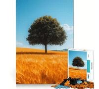 Rompecabezas de 1000 Piezas Árbol en Campo de Trigo Dorado Flawless Fit Art Juego Estimulante para el Cerebro Tiempo de Descanso Juego Arte de Pared navideño (38x26cm)