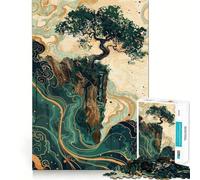 Rompecabezas de 1000 Piezas Árbol en un acantilado con Cascada, Corte Premium, Juguete para ejercitar la Mente, Momento de Paz, diversión, Regalo de cumpleaños (38x26cm)