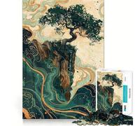 Rompecabezas de 1000 Piezas Árbol en un acantilado con Cascada, diseño artístico de Corte nítido, Juego de lógica y Pensamiento, Ideal para Relajarse y como Regalo de cumpleaños (38x52cm)
