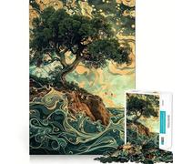 Rompecabezas de 1000 Piezas Árbol en un acantilado con Olas ondulantes Decoración de Corte preciso Estimula la lógica y el Pensamiento Juego Relajante (38x52cm)