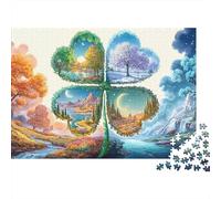 Rompecabezas de 1000 Piezas Árbol Estacional para Adultos Trébol de Cuatro Hojas con Escenas de Las Cuatro Estaciones Premium Grueso Desafiante Alivio Estrés 70x50cm/1000pz