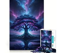 Rompecabezas de 1000 Piezas Árbol místico bajo el Cielo de la Aurora Boreal para Adolescentes Ayuda a Mejorar la Memoria Diseño Divertido y Relajante Regalo Elegante (50x75cm)