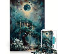 Rompecabezas de 1000 Piezas Árbol místico bajo una Luna resplandeciente para Adultos Juguete de lógica y Entretenimiento Bordes Suaves Regalo conmovedor (38x52cm)