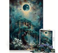 Rompecabezas de 1000 Piezas Árbol místico bajo una Luna resplandeciente para Adultos Juguete de lógica y Entretenimiento Bordes Suaves Regalo conmovedor (38x52cm)