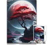 Rompecabezas de 1000 Piezas: Árbol Rojo bajo una Luna Gigante Ideal para un Ambiente Acogedor en Interiores Juguete de precisión Duradero con Enclavamiento Tamaño: 38x26cm