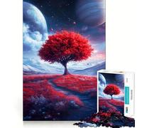 Rompecabezas de 1000 Piezas Árbol Rojo en Paisaje alienígena para Adolescentes Juguete de lógica Tipo Tren Divertido y silencioso Corte Suave Un Regalo Encantador (38x26cm)