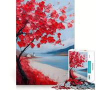 Rompecabezas de 1000 Piezas Árbol Rojo Junto al Mar para Adultos Fortalece la Memoria, Alivia el estrés y es Ideal para Regalar en cumpleaños (50x75cm)
