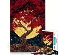 Rompecabezas de 1000 Piezas Árbol Rojo, Luna Dorada para Adolescentes Juguete Intelectual para la relajación Mental Corte de Calidad Regalo Ideal para Las Fiestas (50x75cm)