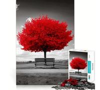Rompecabezas de 1000 Piezas Árbol Rojo y Banco para Adolescentes Juguete para estimular la lógica Diversión en Interiores Borde Premium Regalo Memorable (38x26cm)