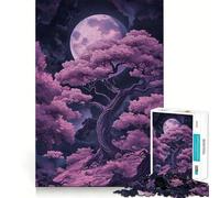 Rompecabezas de 1000 Piezas Árboles Rosados Bajo la Luna Llena para Adultos Mejora la Memoria, Alivia la Ansiedad Decoración de Pared con Bordes Finos (50x75cm)