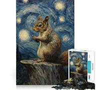 Rompecabezas de 1000 Piezas Ardilla bajo la Noche Estrellada para Adultos Juguete Inteligente para divertirse en Interiores Corte Suave Selección de Deseos de Papá Noel 38x26cm