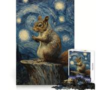 Rompecabezas de 1000 Piezas Ardilla bajo la Noche Estrellada para Adultos Juguete Inteligente para divertirse en Interiores Corte Suave Selección de Deseos de Papá Noel 38x26cm
