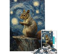 Rompecabezas de 1000 Piezas Ardilla bajo la Noche Estrellada Rompecabezas para Adultos Juguete antiestrés Análisis y lógica Toda la Familia (tamaño 38x52cm)