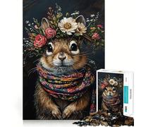 Rompecabezas de 1000 Piezas Ardilla con Flores para Adultos y Adolescentes Juguete para el Tiempo Libre Decoración de Pared con Bordes precisos 38x26cm