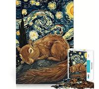Rompecabezas de 1000 Piezas Ardilla durmiendo bajo un Cielo Estrellado para Adultos Juguete para ejercitar la Mente Diversión Casual Corte de precisión Regalo artístico 38x26cm