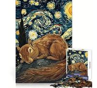 Rompecabezas de 1000 Piezas Ardilla durmiendo bajo un Cielo Estrellado para Adultos Juguete para ejercitar la Mente Diversión Casual Corte de precisión Regalo artístico 38x26cm