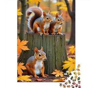 Rompecabezas de 1000 Piezas Ardillas de Otoño Familia Bosque, Papel Reciclado Regalo Divertido Actividad Hogar +12 Años 38x26cm/1000pcs