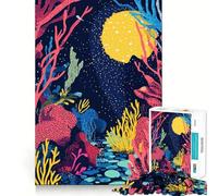 Rompecabezas de 1000 Piezas Arrecife de Coral Nocturno Ilustración Abstracta Minimalista Juego de Ajuste preciso Entrenamiento de concentración Diversión Relajación Tiempo de Juego Regalo de Ocio