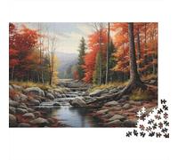 Rompecabezas de 1000 Piezas Arroyo en el Bosque otoñal - Sendero en el Bosque otoñal - Juego Educativo para Adultos - Decoración del hogar - Difícil - Reto - Cumpleaños - 52 x 38 cm