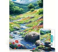 Rompecabezas de 1000 Piezas Arroyo Entre Flores Silvestres para Adultos Juguete de lógica Mental Alivia la tensión Corte Firme 38x26cm