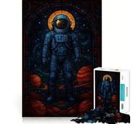 Rompecabezas de 1000 Piezas Arte de vitral de Astronauta,Corte, Divertido,Inteligente,Actividad,Momento Acogedor,Arte de cumpleaños (50x75cm)