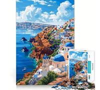 Rompecabezas de 1000 Piezas,Arte Griego de Santorini,Pieza Retro de Corte Limpio,Juguete para desafiar la Mente,Momento de Calma,diversión,Pieza de Arte navideña (38x26cm)