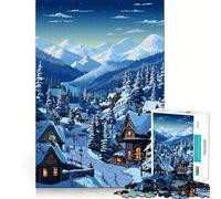 Rompecabezas de 1000 Piezas,Arte pixelado nórdico de Invierno,Ajuste, Juego de Habilidad para Pensar,Tiempo de Descanso,Regalo de Arte navideño (38x52cm)