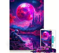 Rompecabezas de 1000 Piezas Astronauta bajo la Luna Rosa Juego de construcción Limpio y Divertido para ejercitar la Mente y Relajarse Regalo Ideal para cumpleaños (38x52cm)