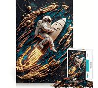Rompecabezas de 1000 Piezas Astronauta en Cohete,Corte, Divertido,Inteligente,Actividad,Momento Acogedor,cumpleaños,Arte,Juego (50x75cm)