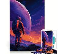 Rompecabezas de 1000 Piezas Astronauta en Planeta alienígena Arte Digital Corte preciso Juego Que estimula la Mente Diversión para el Tiempo Libre Decoración navideña Regalo (38x52cm)