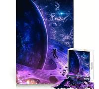 Rompecabezas de 1000 Piezas: Astronauta en un Planeta anillado en el Espacio Mejora la Memoria Diversión sin estrés Corte de precisión Regalo navideño cálido (38x52cm)