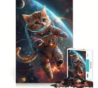 Rompecabezas de 1000 Piezas Astronauta,Gato Espacial,Articulaciones Precisas,Diversión Cognitiva,Juego para Tiempo Lento,Juego Artístico de Cumpleaños (38x52cm)