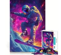 Rompecabezas de 1000 Piezas Astronauta Haciendo Snowboard en el Espacio Corte Diversión Inteligente Actividad Divertida Momento Acogedor Cumpleaños Arte y Juego (38x26cm)