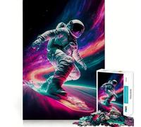 Rompecabezas de 1000 Piezas Astronauta Haciendo Snowboard en el Espacio Juego de Corte sin Costuras Juego Creativo Juguete Juego Casual Arte navideño para el Ocio (50x75cm)