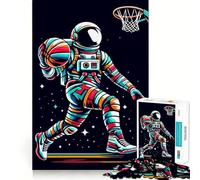 Rompecabezas de 1000 Piezas Astronauta Jugando al Baloncesto,Corte Suave,Juego Mental,Regalo,Tiempo de Juego Relajante,Pieza de Arte navideña (38x26cm)
