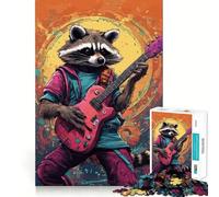 Rompecabezas de 1000 Piezas Astronauta Mapache,Música,Clean Fit,Decoración,Juego de ingenio,Regalo,Juego para Momentos de Tranquilidad,Regalo de cumpleaños,Arte (38x26cm)