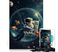 Rompecabezas de 1000 Piezas Astronauta pescando en el Espacio Diversión precisa para unir Las Piezas Juego cognitivo Diversión para Relajarse Juego artístico para cumpleaños (38x26cm)