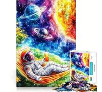Rompecabezas de 1000 Piezas Astronauta relajándose en el Espacio Diversión precisa para unir Las Piezas Juego cognitivo Diversión para Relajarse Juego artístico de cumpleaños (38x26cm)