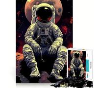 Rompecabezas de 1000 Piezas Astronauta Sentado en la Luna Diversión precisa con articulaciones Juego cognitivo Diversión a Ritmo pausado Juego artístico de cumpleaños (50x75cm)