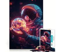 Rompecabezas de 1000 Piezas Astronauta sosteniendo un Planeta en Llamas,diseño de Bordes Finos,Rompecabezas de lógica,Juego de Ocio,Regalo Divertido de cumpleaños (50x75cm)