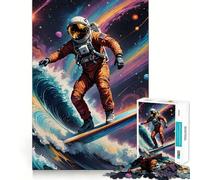 Rompecabezas de 1000 Piezas Astronauta Surfista en un mar cósmico Juego de Corte sin Costuras Juego Creativo Juguete Juego Casual Arte navideño para el Ocio (38x26cm)