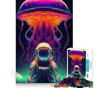 Rompecabezas de 1000 Piezas Astronauta y Medusa,Corte Suave,Juego Mental,Regalo,Tiempo de Juego Relajante,Pieza de Arte navideña (38x26cm)