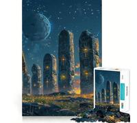 Rompecabezas de 1000 Piezas Astronauta y Templo Alienígena Diversión precisa para unir Piezas Juego cognitivo Diversión para Relajarse Juego artístico de cumpleaños (38x52cm)