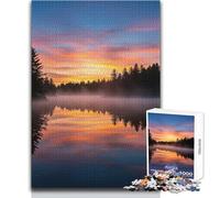Rompecabezas de 1000 Piezas: Atardecer, Bosque Brumoso, Lago, Un Pasatiempo Tranquilo y Satisfactorio, Juguete de Corte Preciso, Tamaño 38x26cm
